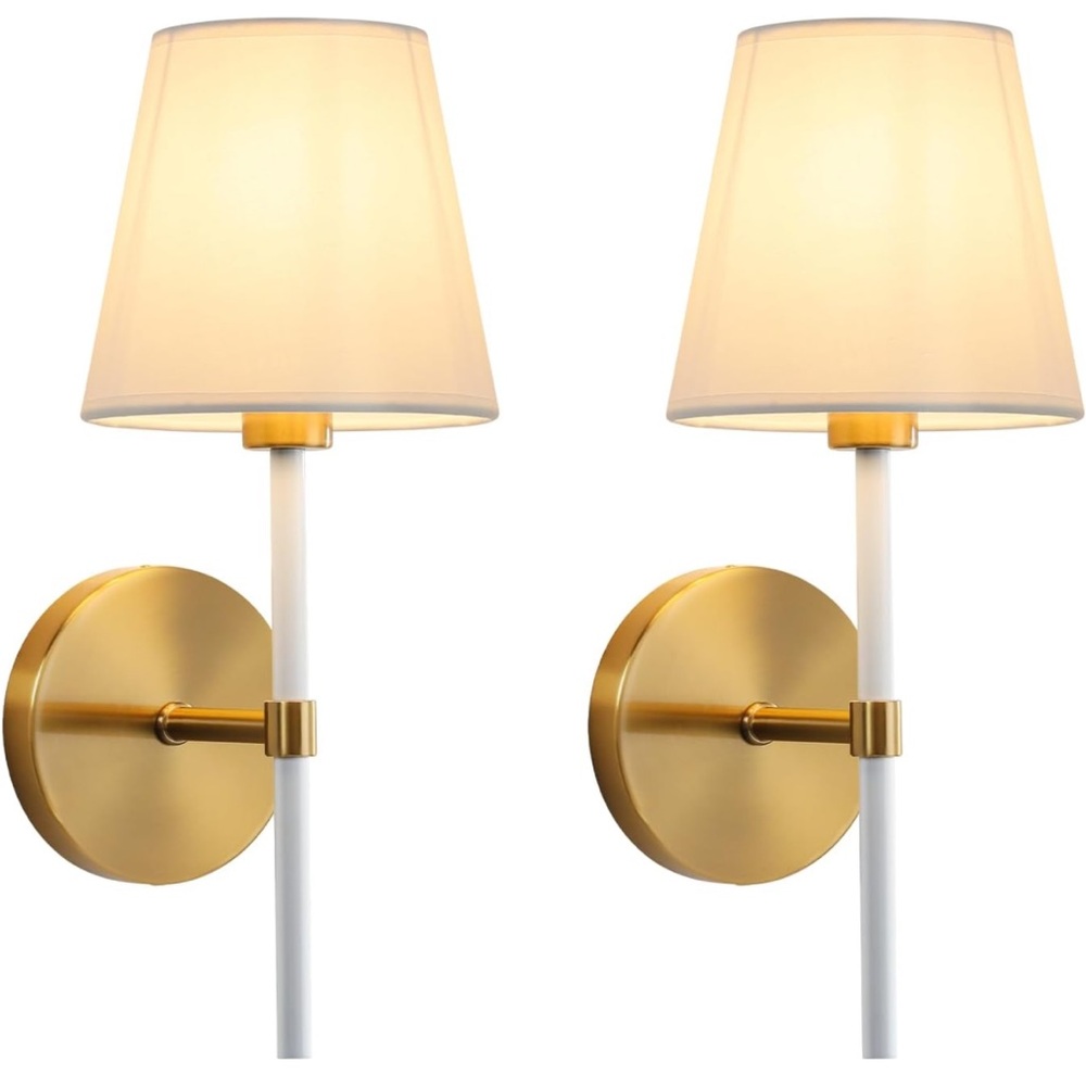 2 white and gold wall sconces lights